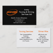 AveryTowing & Driving Services Ltd Visitekaartje (Voorkant / Achterkant)