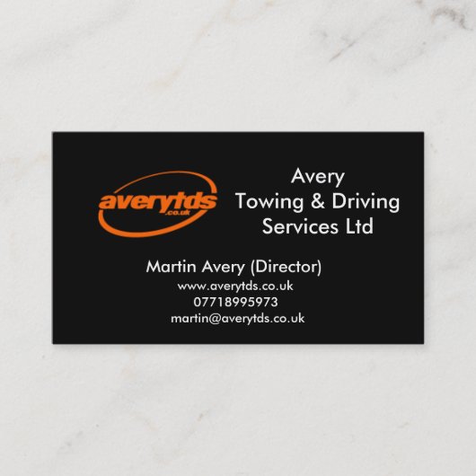 AveryTowing & Driving Services Ltd Visitekaartje (Voorkant)