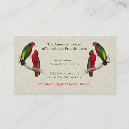 Aviaire Vintage Parrot Visitekaartje (Achterkant)