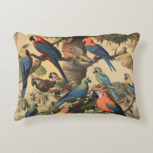 Avian Assemblage in Antieke Jungle Baldakijn Accent Kussen