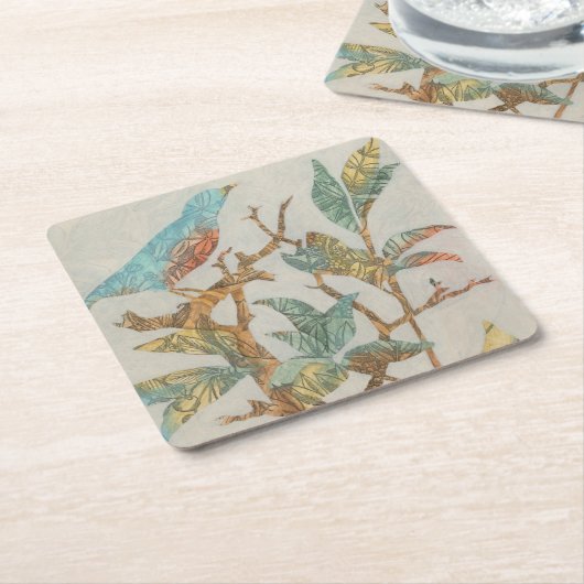 Aviary Collage I Kartonnen Onderzetters (Schuin)