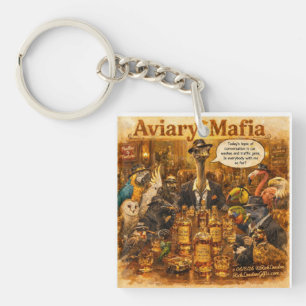 Aviary Mafia Cartoon – Gevederde Mob Familie Humor Sleutelhanger