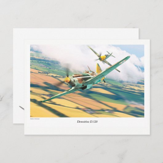 Aviation Art Briefkaart "Dewoitine D.520" (Voorkant / Achterkant)