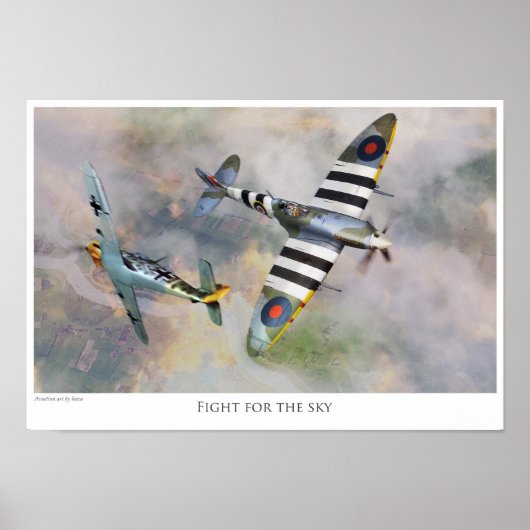 Aviation art Poster "Spitfire vs BF109” (Voorkant)