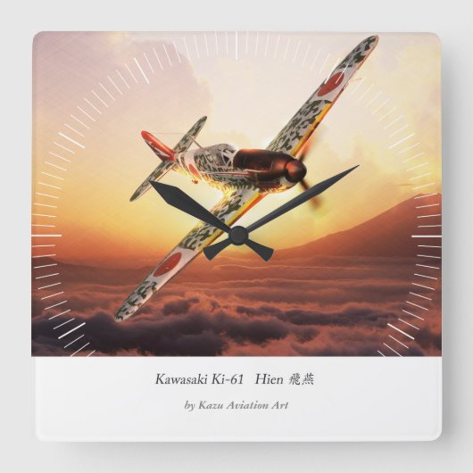 Aviation Art Wall Clock"Kawasaki Ki-61 Hien" Vierkante Klok (Voorkant)