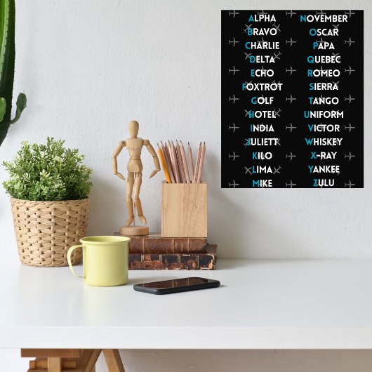 Aviation NATO Phonetic Alphabet Airplane Simple Foto Afdruk