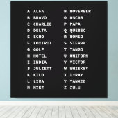 Aviation Phonetic Alphabet Code - Zwart & Wit Canvas Afdruk (Insitu (Houten vloer))