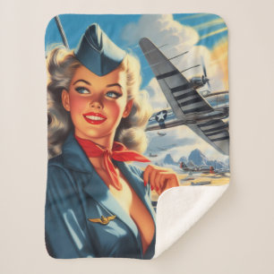 Aviation Pin Up Sherpa Deken