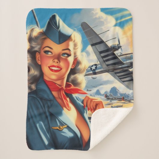 Aviation Pin Up Sherpa Deken (Voorkant)