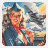  Aviation Pin Up Vierkante Sticker (Voorkant)