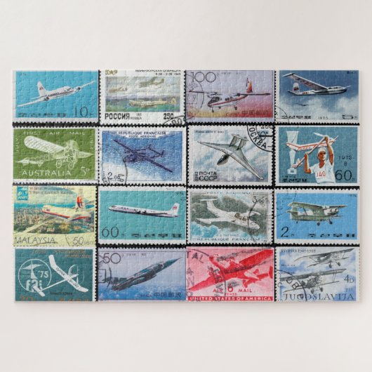 Aviation Postage Stamps Collage Jigzaag Puzzle Legpuzzel (Horizontaal)