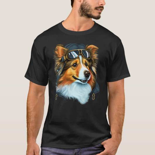 Aviation Sheltie Airplane Pilot on Shetland Sheepd T-shirt (Voorkant)