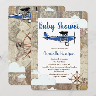  Aviator Airplane World Travel Baby shower Kaart