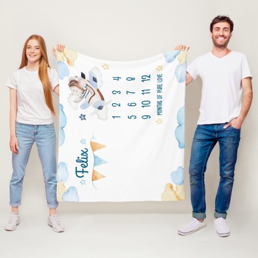 Aviator Bear Watercolor Themed Blanket Fleece Deken (In situ)