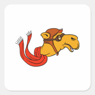 Aviator Camel Goggles Scarf Cartoon Vierkante Sticker