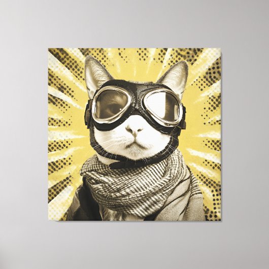 Aviator Cat Goggles Sunburst Portrait Canvas Afdruk (Voorkant)
