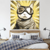 Aviator Cat Goggles Sunburst Portrait Canvas Afdruk (Insitu (Slaapkamer))
