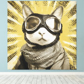 Aviator Cat Goggles Sunburst Portrait Canvas Afdruk (Insitu (Houten vloer))