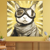 Aviator Cat Goggles Sunburst Portrait Canvas Afdruk (Insitu (Woonkamer))
