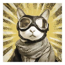 Aviator Cat Goggles Sunburst Portrait Foto Afdruk