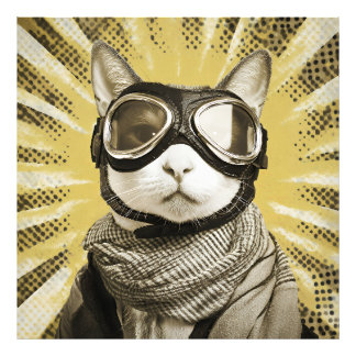 Aviator Cat Goggles Sunburst Portrait Foto Afdruk