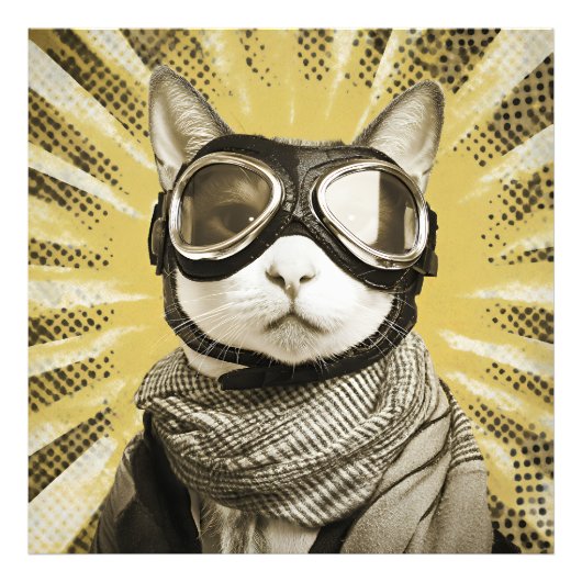 Aviator Cat Goggles Sunburst Portrait Foto Afdruk (Voorkant)