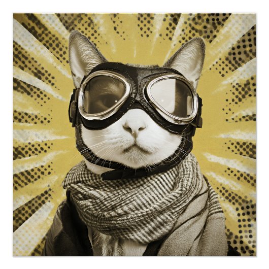 Aviator Cat Goggles Sunburst Portrait Perfect Poster (Voorkant)