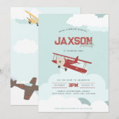 Aviator Eerste Verjaardag Retro Vliegtuig Uitnodig Kaart (Voorkant / Achterkant)