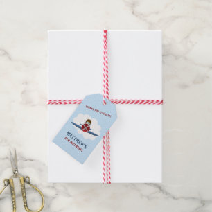 Aviator en zijn vliegtuig cadeaulabel