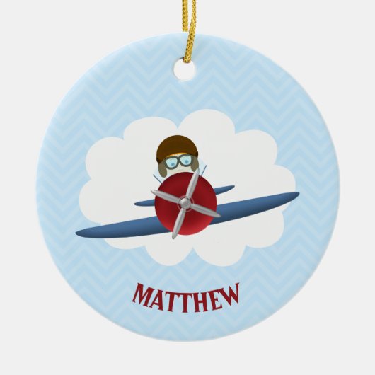 Aviator en zijn vliegtuig keramisch ornament (Voorkant)