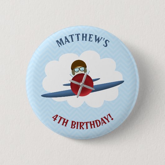 Aviator en zijn vliegtuig ronde button 5,7 cm (Voorkant)