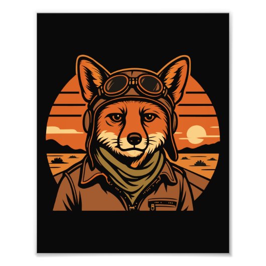 Aviator Fox Flying Foxy Wings Foto Afdruk (Voorkant)