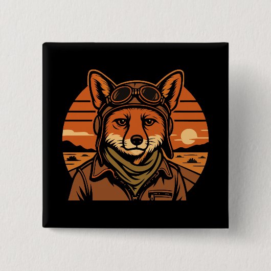 Aviator Fox Flying Foxy Wings Vierkante Button 5,1 Cm (Voorkant)