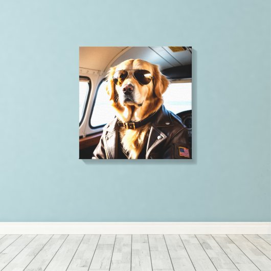 Aviator Golden Retriever Canvas Afdruk (Insitu (Houten vloer))