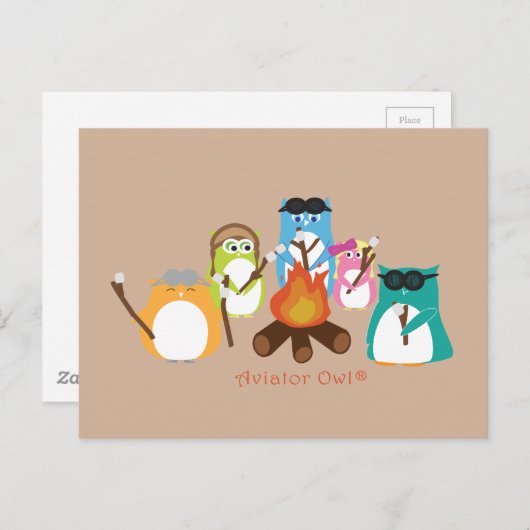 Aviator Owl Marshmallow Fire Briefkaart (Voorkant / Achterkant)