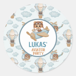 Aviator Party Baby Pastel Blue Birthday Clas Ronde Sticker