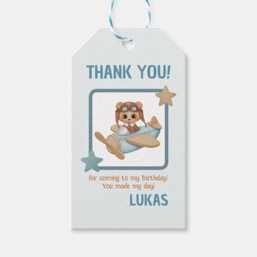 Aviator Party Pilot Beer Blue Birthday Hartelijk d Cadeaulabel (Voorkant)