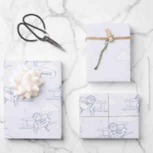 Aviator Piloot Vliegtuig Kostbaar Lading Baby Show Inpakpapier Vel