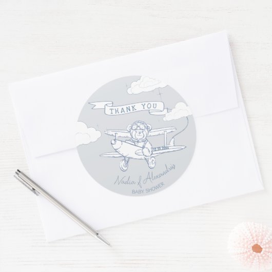 Aviator Pilot Airplane Precious Cargo Baby Shower Ronde Sticker (Envelop)