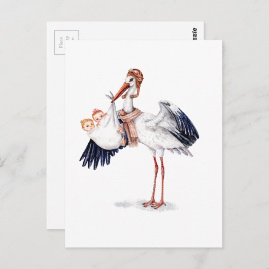 Aviator Stork die Twins meebrengt Briefkaart (Voorkant / Achterkant)