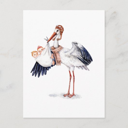 Aviator Stork die Twins meebrengt Briefkaart (Voorkant)