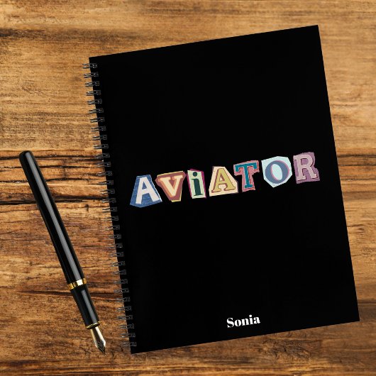 Aviator typografie, leuk, cool, Luchtvaart, Aangep Notitieboek