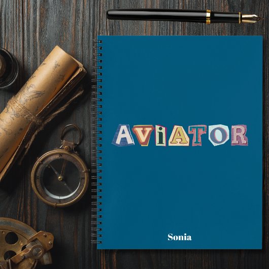 Aviator typografie, leuk, cool, Luchtvaart, Aangep Notitieboek