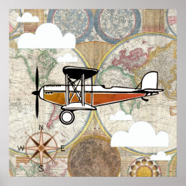 Aviator Vintage Vliegtuig Wereld Avontuur Poster