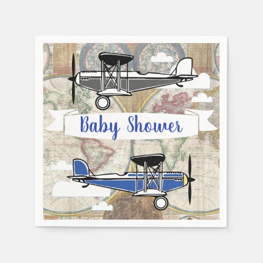 Aviator Vliegtuigen & Wereldkaart Adventure Servet (Voorkant)