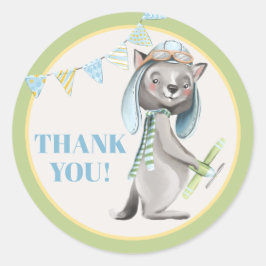 Aviator Wolf Baby shower dank u Ronde Sticker