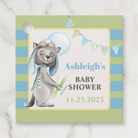 Aviator Wolf, Gestreept Baby shower Bedankjes Labels (Voorkant)