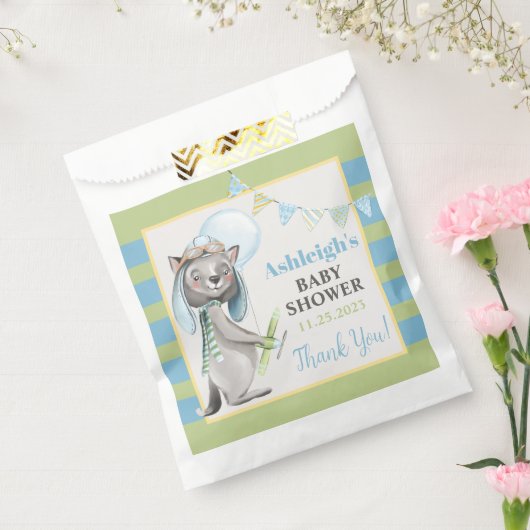 Aviator Wolf, Gestreept Baby shower Bedankzakje (Gezegeld)