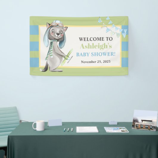 Aviator Wolf, Gestreept Baby shower Spandoek (Beurs)
