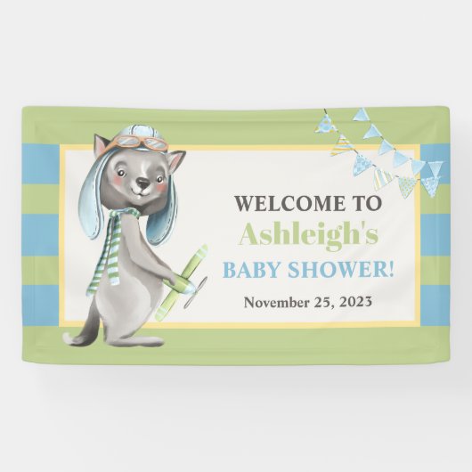 Aviator Wolf, Gestreept Baby shower Spandoek (Horizontaal)